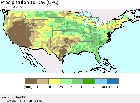 United States Precipitation 10-Day (CPC) Thematic Map For 7/1/2022 - 7/10/2022