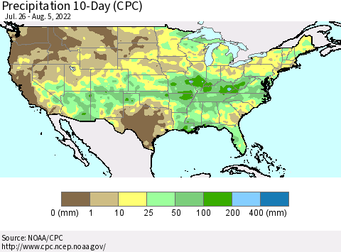 United States Precipitation 10-Day (CPC) Thematic Map For 7/26/2022 - 8/5/2022