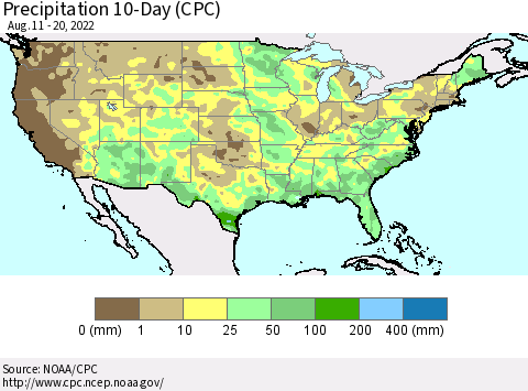 United States Precipitation 10-Day (CPC) Thematic Map For 8/11/2022 - 8/20/2022