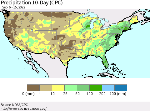 United States Precipitation 10-Day (CPC) Thematic Map For 9/6/2022 - 9/15/2022
