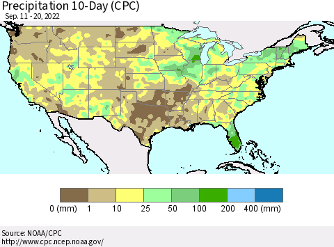 United States Precipitation 10-Day (CPC) Thematic Map For 9/11/2022 - 9/20/2022