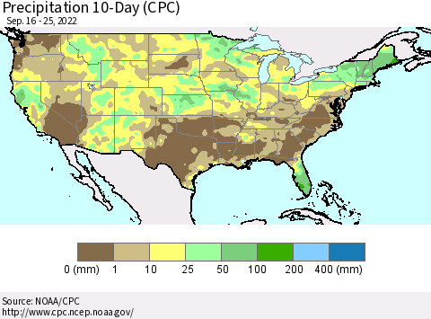 United States Precipitation 10-Day (CPC) Thematic Map For 9/16/2022 - 9/25/2022