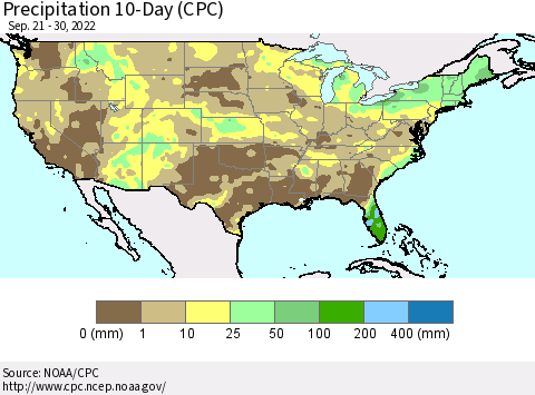 United States Precipitation 10-Day (CPC) Thematic Map For 9/21/2022 - 9/30/2022