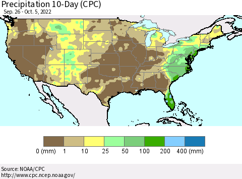 United States Precipitation 10-Day (CPC) Thematic Map For 9/26/2022 - 10/5/2022