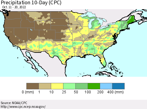 United States Precipitation 10-Day (CPC) Thematic Map For 10/11/2022 - 10/20/2022