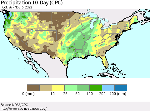 United States Precipitation 10-Day (CPC) Thematic Map For 10/26/2022 - 11/5/2022