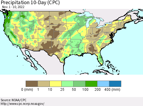 United States Precipitation 10-Day (CPC) Thematic Map For 11/1/2022 - 11/10/2022