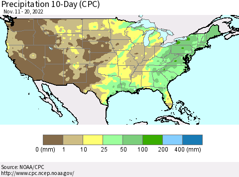 United States Precipitation 10-Day (CPC) Thematic Map For 11/11/2022 - 11/20/2022