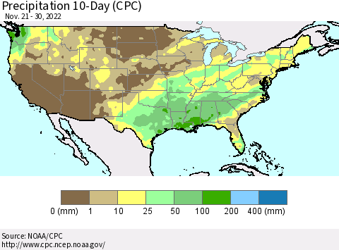 United States Precipitation 10-Day (CPC) Thematic Map For 11/21/2022 - 11/30/2022