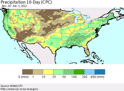 United States Precipitation 10-Day (CPC) Thematic Map For 11/26/2022 - 12/5/2022