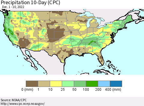 United States Precipitation 10-Day (CPC) Thematic Map For 12/1/2022 - 12/10/2022