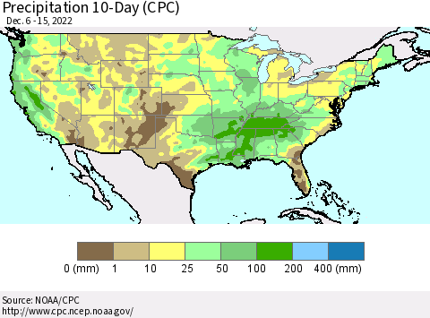 United States Precipitation 10-Day (CPC) Thematic Map For 12/6/2022 - 12/15/2022