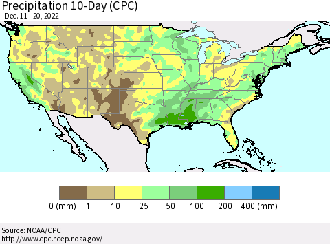 United States Precipitation 10-Day (CPC) Thematic Map For 12/11/2022 - 12/20/2022