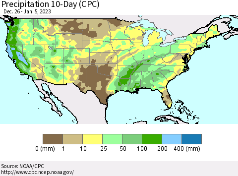 United States Precipitation 10-Day (CPC) Thematic Map For 12/26/2022 - 1/5/2023