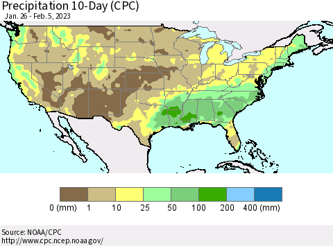 United States Precipitation 10-Day (CPC) Thematic Map For 1/26/2023 - 2/5/2023