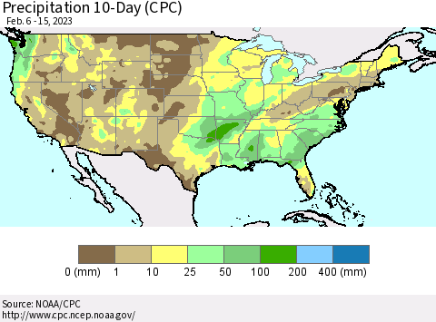 United States Precipitation 10-Day (CPC) Thematic Map For 2/6/2023 - 2/15/2023