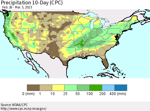 United States Precipitation 10-Day (CPC) Thematic Map For 2/26/2023 - 3/5/2023