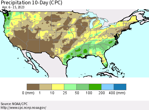 United States Precipitation 10-Day (CPC) Thematic Map For 4/6/2023 - 4/15/2023
