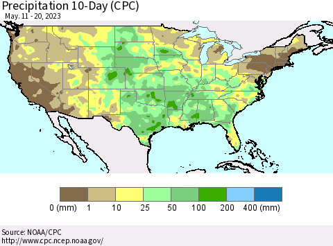 United States Precipitation 10-Day (CPC) Thematic Map For 5/11/2023 - 5/20/2023