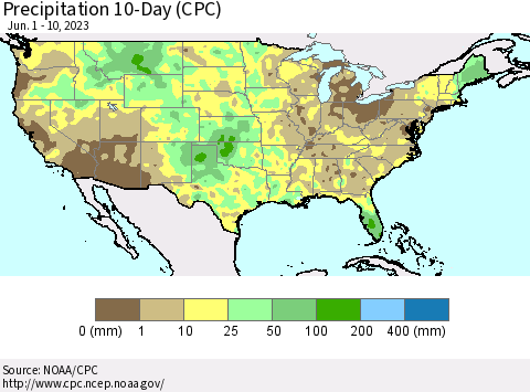 United States Precipitation 10-Day (CPC) Thematic Map For 6/1/2023 - 6/10/2023