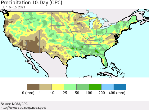 United States Precipitation 10-Day (CPC) Thematic Map For 6/6/2023 - 6/15/2023