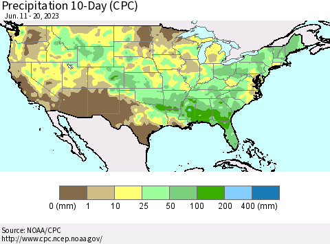 United States Precipitation 10-Day (CPC) Thematic Map For 6/11/2023 - 6/20/2023