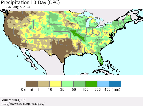 United States Precipitation 10-Day (CPC) Thematic Map For 7/26/2023 - 8/5/2023