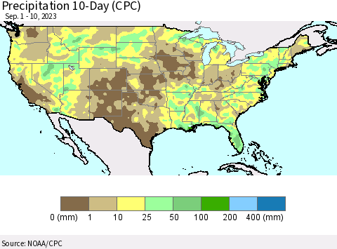United States Precipitation 10-Day (CPC) Thematic Map For 9/1/2023 - 9/10/2023