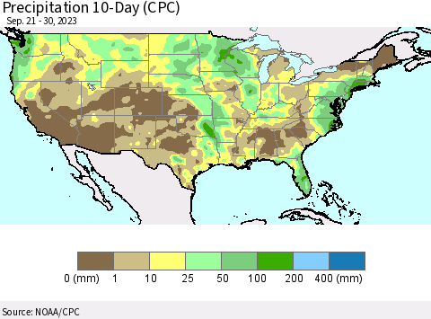 United States Precipitation 10-Day (CPC) Thematic Map For 9/21/2023 - 9/30/2023