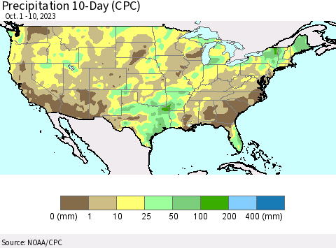 United States Precipitation 10-Day (CPC) Thematic Map For 10/1/2023 - 10/10/2023