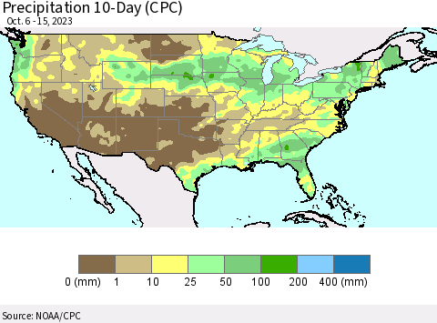 United States Precipitation 10-Day (CPC) Thematic Map For 10/6/2023 - 10/15/2023