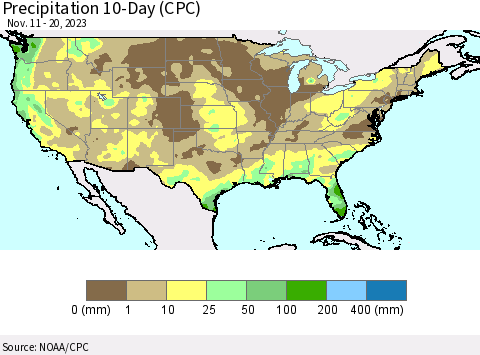 United States Precipitation 10-Day (CPC) Thematic Map For 11/11/2023 - 11/20/2023