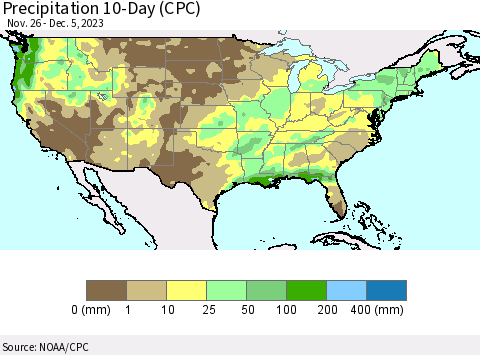 United States Precipitation 10-Day (CPC) Thematic Map For 11/26/2023 - 12/5/2023