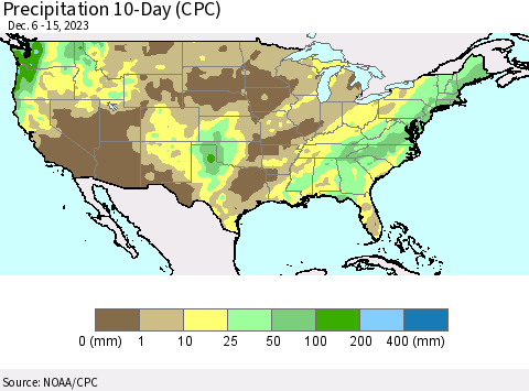 United States Precipitation 10-Day (CPC) Thematic Map For 12/6/2023 - 12/15/2023