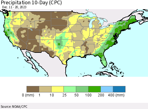 United States Precipitation 10-Day (CPC) Thematic Map For 12/11/2023 - 12/20/2023