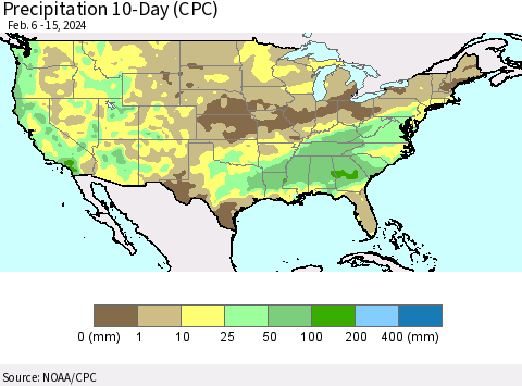 United States Precipitation 10-Day (CPC) Thematic Map For 2/6/2024 - 2/15/2024