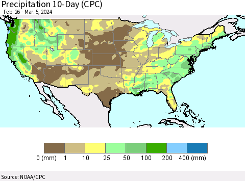 United States Precipitation 10-Day (CPC) Thematic Map For 2/26/2024 - 3/5/2024