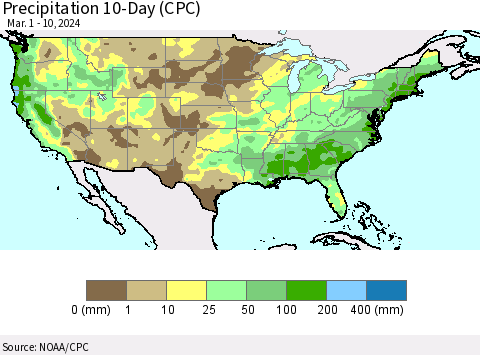 United States Precipitation 10-Day (CPC) Thematic Map For 3/1/2024 - 3/10/2024