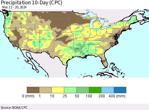 United States Precipitation 10-Day (CPC) Thematic Map For 3/11/2024 - 3/20/2024