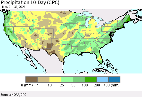 United States Precipitation 10-Day (CPC) Thematic Map For 3/21/2024 - 3/31/2024