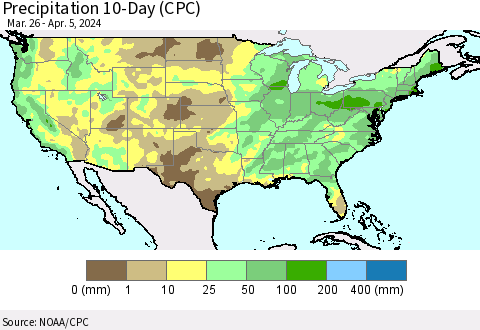 United States Precipitation 10-Day (CPC) Thematic Map For 3/26/2024 - 4/5/2024