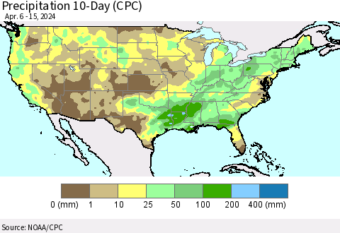United States Precipitation 10-Day (CPC) Thematic Map For 4/6/2024 - 4/15/2024