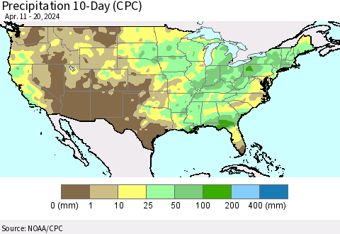 United States Precipitation 10-Day (CPC) Thematic Map For 4/11/2024 - 4/20/2024