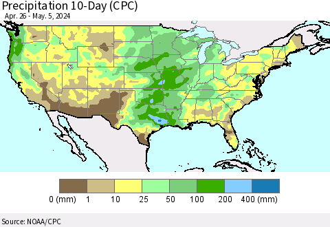 United States Precipitation 10-Day (CPC) Thematic Map For 4/26/2024 - 5/5/2024