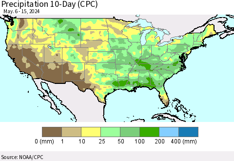 United States Precipitation 10-Day (CPC) Thematic Map For 5/6/2024 - 5/15/2024