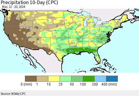 United States Precipitation 10-Day (CPC) Thematic Map For 5/11/2024 - 5/20/2024