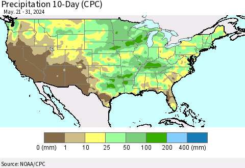 United States Precipitation 10-Day (CPC) Thematic Map For 5/21/2024 - 5/31/2024
