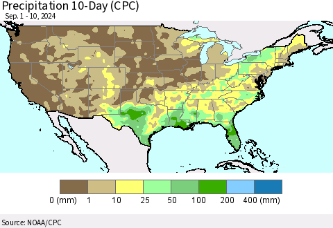 United States Precipitation 10-Day (CPC) Thematic Map For 9/1/2024 - 9/10/2024