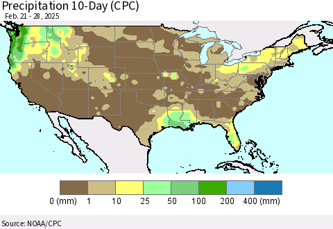 United States Precipitation 10-Day (CPC) Thematic Map For 2/21/2025 - 2/28/2025
