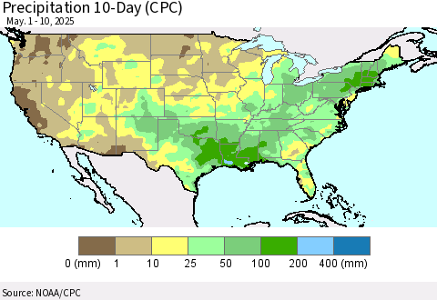 United States Precipitation 10-Day (CPC) Thematic Map For 5/1/2025 - 5/10/2025